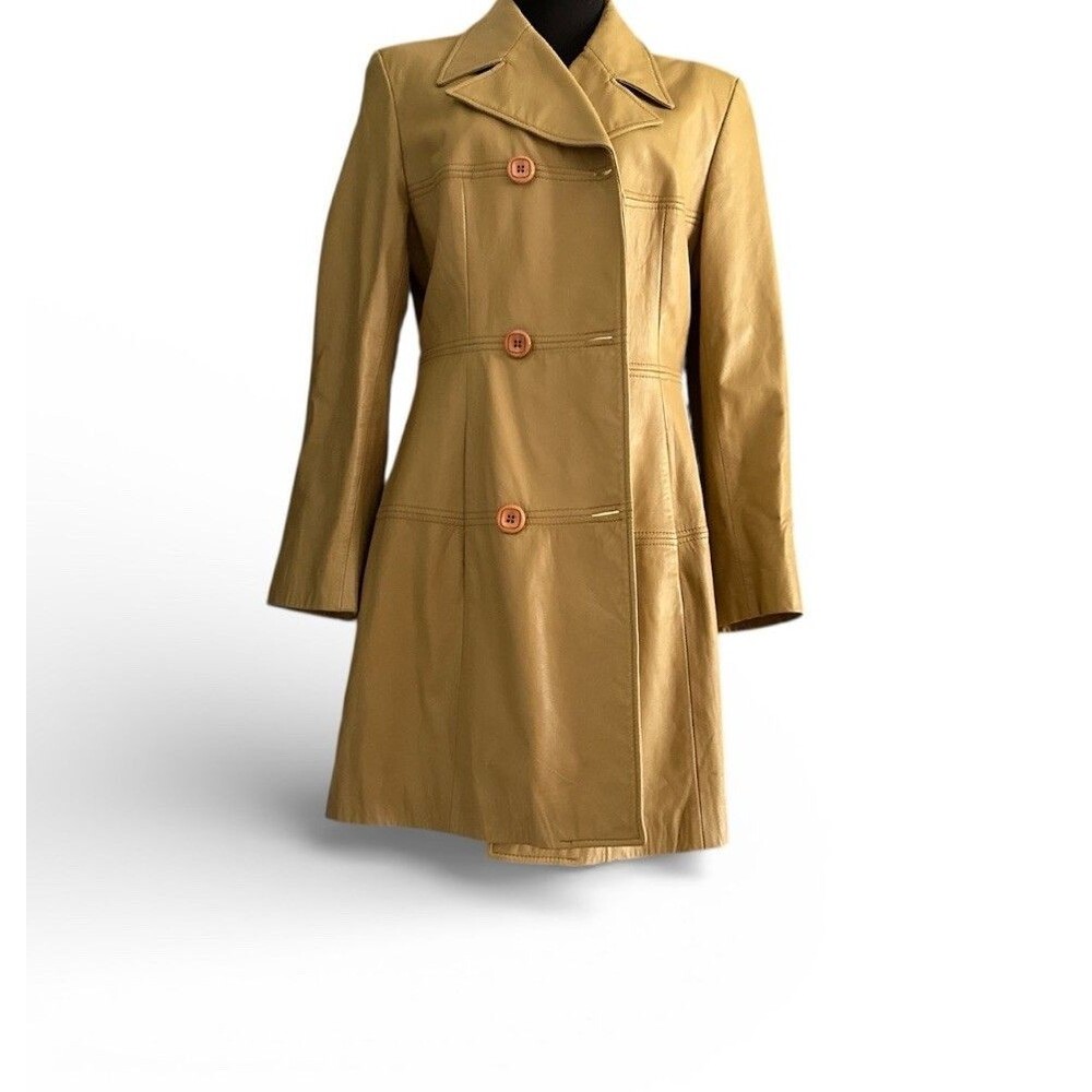 VTG 70s ‎ Soft Leather  By Caramelo Womens Camel  Leather Jacket Trench Sz 44